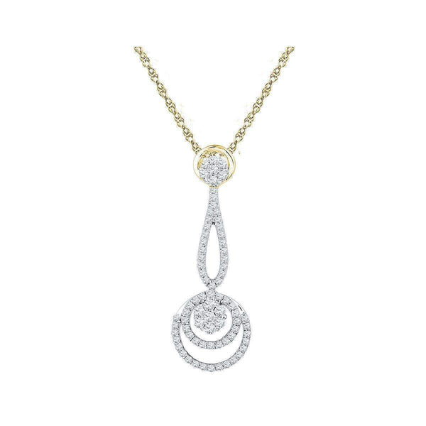 10kt Yellow Gold Women's Round Diamond Dangling Cluster Pendant 3-4 Cttw - FREE Shipping (US/CAN)-Gold & Diamond Pendants & Necklaces-JadeMoghul Inc.