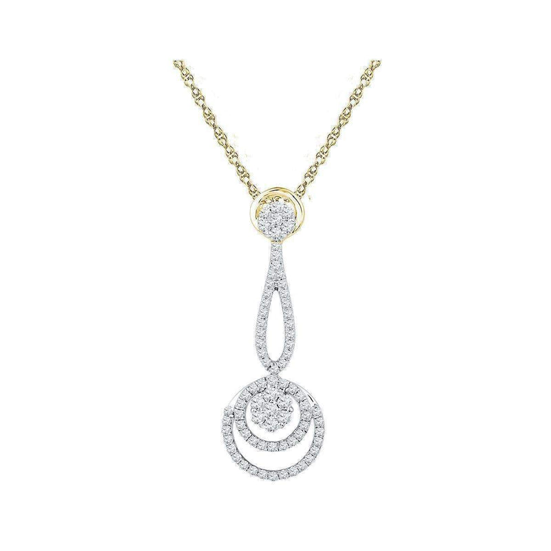 10kt Yellow Gold Women's Round Diamond Dangling Cluster Pendant 3-4 Cttw - FREE Shipping (US/CAN)-Gold & Diamond Pendants & Necklaces-JadeMoghul Inc.