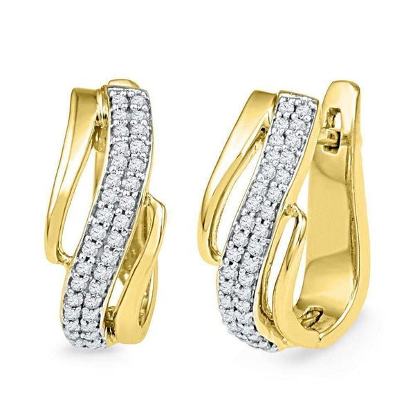 10kt Yellow Gold Women's Round Diamond Diagonal Double Row Hoop Earrings 1-4 Cttw - FREE Shipping (US/CAN)-Gold & Diamond Earrings-JadeMoghul Inc.