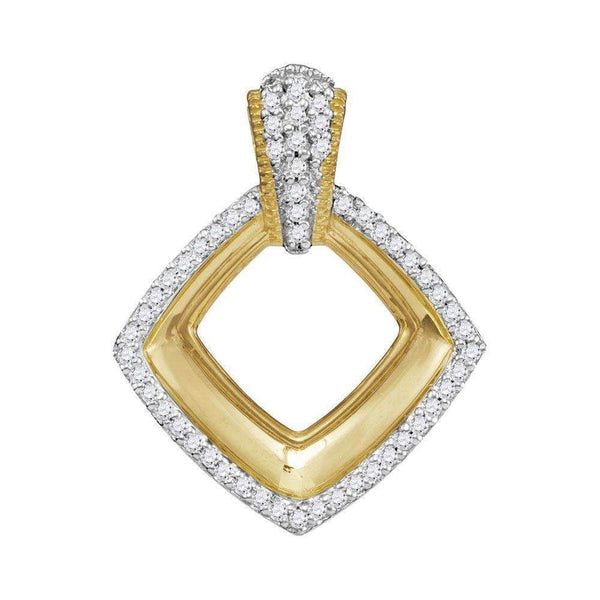 10kt Yellow Gold Women's Round Diamond Diagonal Framed Square Pendant 1-6 Cttw - FREE Shipping (US/CAN)-Gold & Diamond Pendants & Necklaces-JadeMoghul Inc.