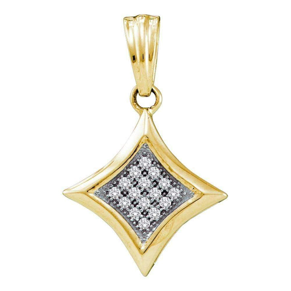 10kt Yellow Gold Women's Round Diamond Diagonal Kite Square Cluster Pendant 1-20 Cttw - FREE Shipping (US/CAN)-Gold & Diamond Pendants & Necklaces-JadeMoghul Inc.