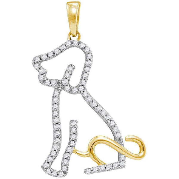 10kt Yellow Gold Womens Round Diamond Dog Doggy Puppy Pendant 1-5 Cttw - FREE Shipping (US/CAN)-Gold & Diamond Pendants & Necklaces-JadeMoghul Inc.