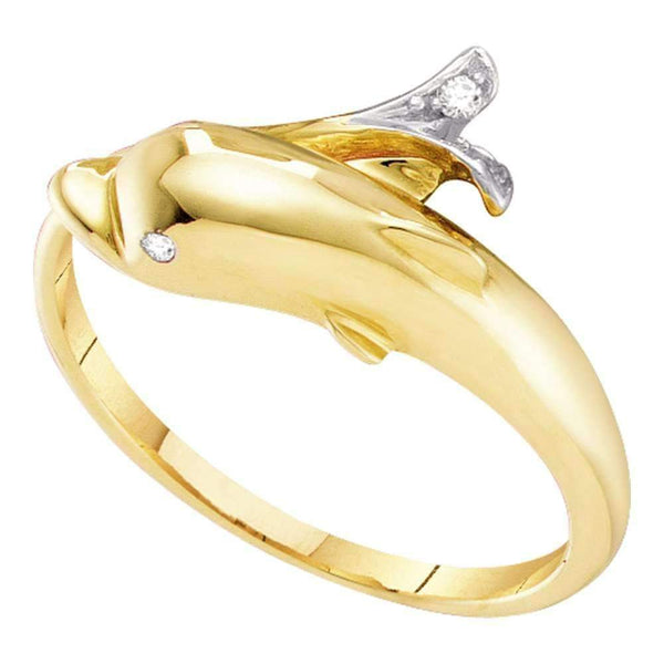 10kt Yellow Gold Women's Round Diamond Dolphin Fish Animal Wrap Ring .03 Cttw - FREE Shipping (US/CAN)-Gold & Diamond Rings-5-JadeMoghul Inc.
