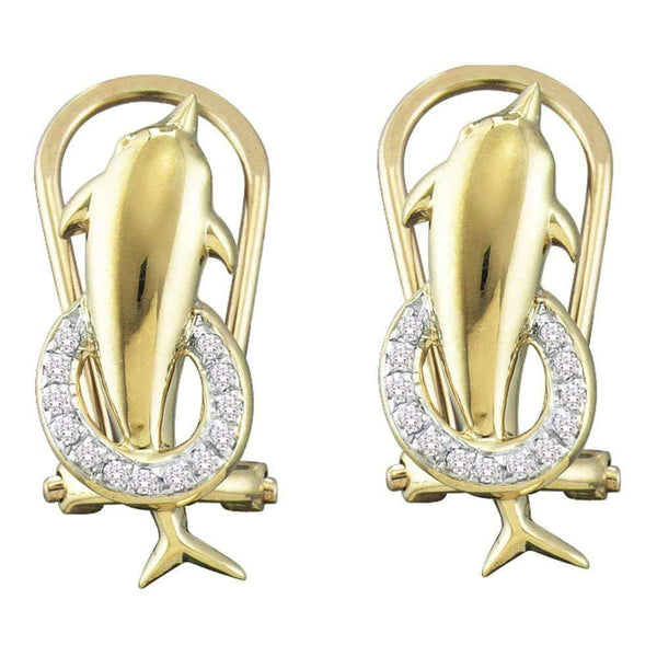 10kt Yellow Gold Women's Round Diamond Dolphin French-clip Stud Earrings 1-12 Cttw - FREE Shipping (US/CAN)-Gold & Diamond Earrings-JadeMoghul Inc.