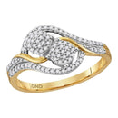 10kt Yellow Gold Women's Round Diamond Double Circle Cluster Ring 1-5 Cttw - FREE Shipping (US/CAN)-Gold & Diamond Cluster Rings-JadeMoghul Inc.