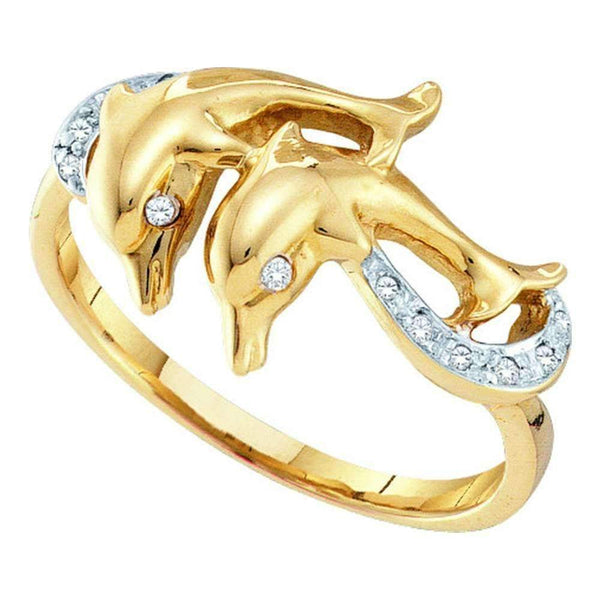 10kt Yellow Gold Womens Round Diamond Double Dolphin Accent Ring 1/20 Cttw - FREE Shipping (US/CAN)-Gold & Diamond Rings-5-JadeMoghul Inc.