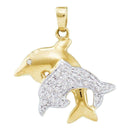 10kt Yellow Gold Women's Round Diamond Double Dolphin Fish Animal Pendant 1-8 Cttw - FREE Shipping (US/CAN)-Gold & Diamond Pendants & Necklaces-JadeMoghul Inc.