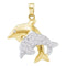 10kt Yellow Gold Women's Round Diamond Double Dolphin Fish Animal Pendant 1-8 Cttw - FREE Shipping (US/CAN)-Gold & Diamond Pendants & Necklaces-JadeMoghul Inc.