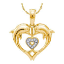 10kt Yellow Gold Women's Round Diamond Double Dolphin Heart Pendant .03 Cttw - FREE Shipping (US/CAN)-Gold & Diamond Pendants & Necklaces-JadeMoghul Inc.