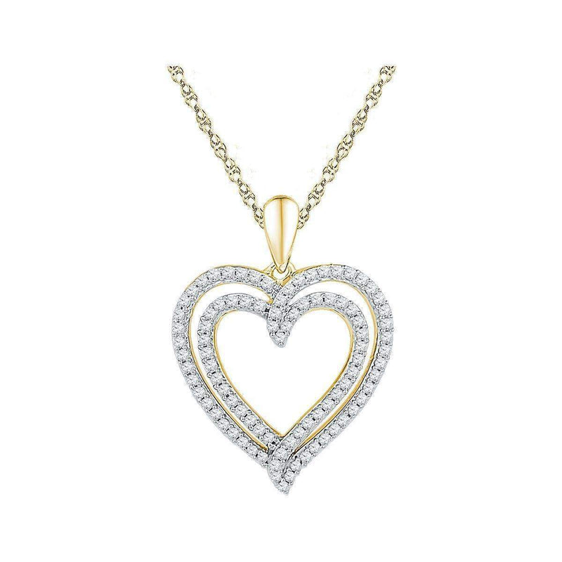 10kt Yellow Gold Women's Round Diamond Double Frame Heart Pendant 1-2 Cttw - FREE Shipping (US/CAN)-Gold & Diamond Pendants & Necklaces-JadeMoghul Inc.