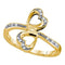 10kt Yellow Gold Women's Round Diamond Double Heart Bypass Ring 1/20 Cttw - FREE Shipping (US/CAN)-Gold & Diamond Heart Rings-5-JadeMoghul Inc.