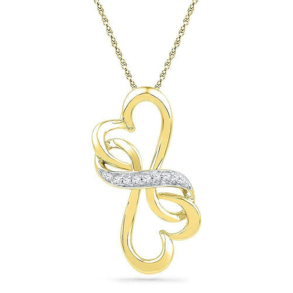 10kt Yellow Gold Women's Round Diamond Double Heart Love Pendant 1-20 Cttw - FREE Shipping (US/CAN)-Gold & Diamond Pendants & Necklaces-JadeMoghul Inc.