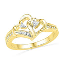 10kt Yellow Gold Women's Round Diamond Double Heart Love Ring 1/10 Cttw - FREE Shipping (US/CAN)-Gold & Diamond Heart Rings-5-JadeMoghul Inc.