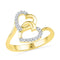 10kt Yellow Gold Women's Round Diamond Double Heart Love Ring 1/12 Cttw - FREE Shipping (US/CAN)-Gold & Diamond Heart Rings-5-JadeMoghul Inc.