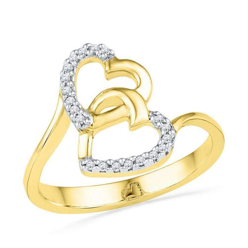 10kt Yellow Gold Women's Round Diamond Double Heart Love Ring 1/12 Cttw - FREE Shipping (US/CAN)-Gold & Diamond Heart Rings-5-JadeMoghul Inc.