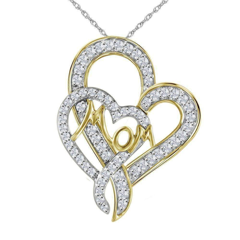 10kt Yellow Gold Women's Round Diamond Double Heart Mom Pendant 1-3 Cttw - FREE Shipping (US/CAN)-Gold & Diamond Pendants & Necklaces-JadeMoghul Inc.