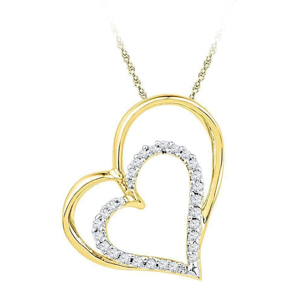 10kt Yellow Gold Women's Round Diamond Double Heart Outline Pendant 1-8 Cttw - FREE Shipping (US/CAN)-Gold & Diamond Pendants & Necklaces-JadeMoghul Inc.