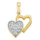 10kt Yellow Gold Women's Round Diamond Double Heart Pendant 1-12 Cttw - FREE Shipping (US/CAN)-Gold & Diamond Pendants & Necklaces-JadeMoghul Inc.