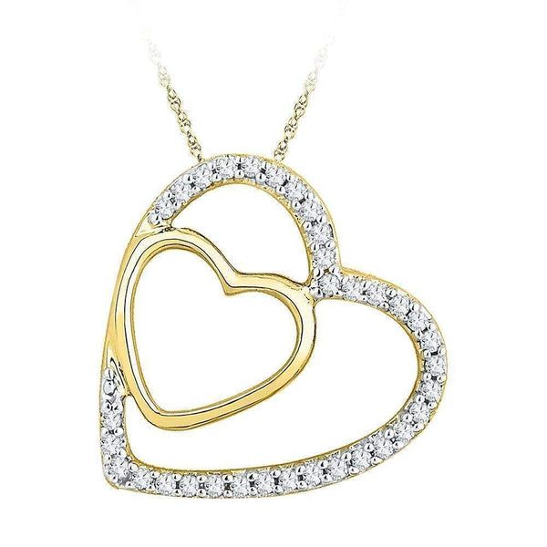 10kt Yellow Gold Womens Round Diamond Double Heart Pendant 1-8 Cttw - FREE Shipping (US/CAN)-Gold & Diamond Pendants & Necklaces-JadeMoghul Inc.