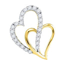 10kt Yellow Gold Women's Round Diamond Double Heart Pendant 3-8 Cttw - FREE Shipping (US/CAN)-Gold & Diamond Pendants & Necklaces-JadeMoghul Inc.