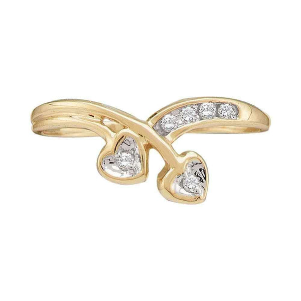 10kt Yellow Gold Women's Round Diamond Double Heart Simple Band Ring 1/20 Cttw - FREE Shipping (US/CAN)-Rings And Bands-5-JadeMoghul Inc.