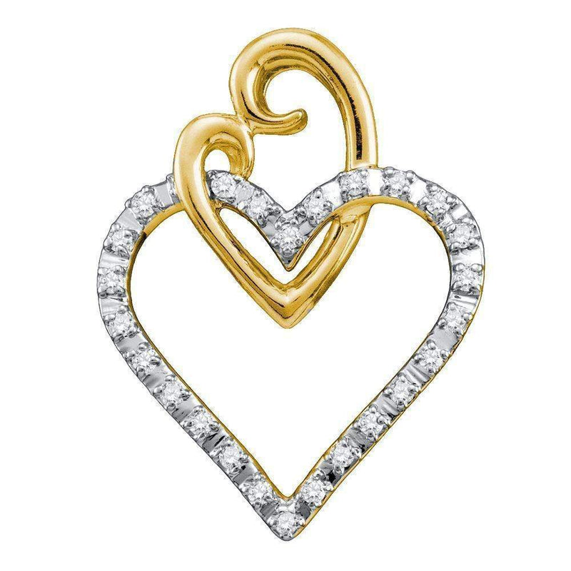 10kt Yellow Gold Women's Round Diamond Double Joined Heart Pendant 1-12 Cttw - FREE Shipping (US/CAN)-Gold & Diamond Pendants & Necklaces-JadeMoghul Inc.