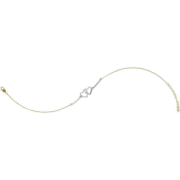 10kt Yellow Gold Women's Round Diamond Double Linked Heart Bracelet 1-5 Cttw - FREE Shipping (US/CAN)-Gold & Diamond Bracelets-JadeMoghul Inc.