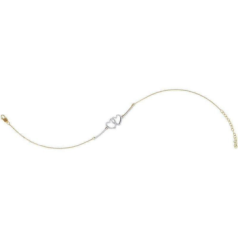 10kt Yellow Gold Women's Round Diamond Double Linked Heart Bracelet 1-5 Cttw - FREE Shipping (US/CAN)-Gold & Diamond Bracelets-JadeMoghul Inc.