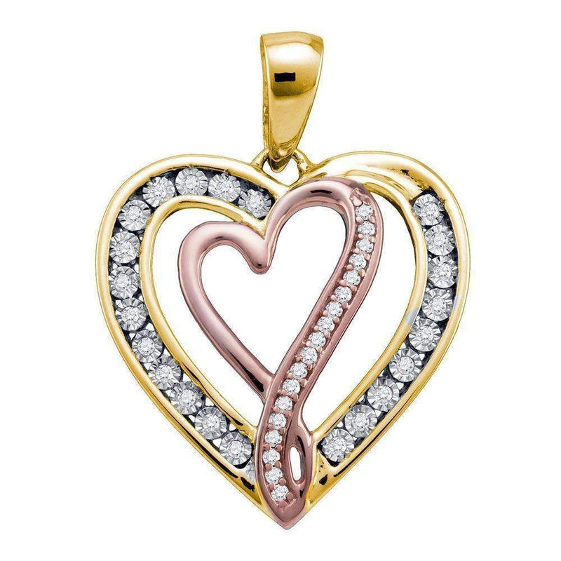10kt Yellow Gold Women's Round Diamond Double Nested Heart Love Pendant 1-8 Cttw - FREE Shipping (US/CAN)-Gold & Diamond Pendants & Necklaces-JadeMoghul Inc.