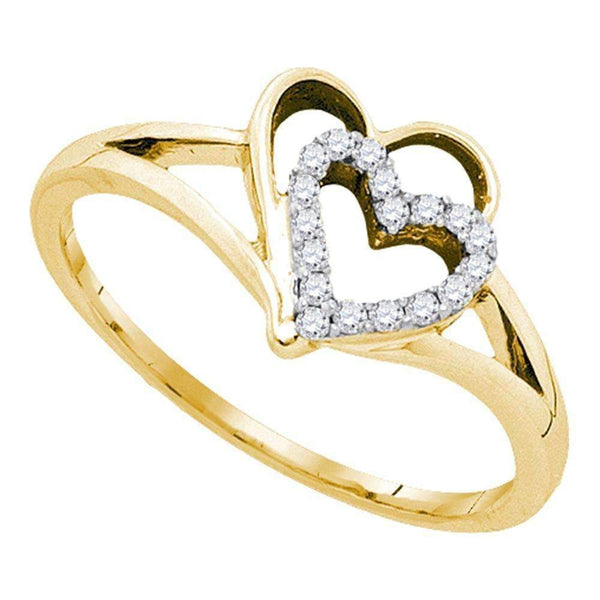 10kt Yellow Gold Women's Round Diamond Double Nested Heart Love Ring 1/8 Cttw - FREE Shipping (US/CAN)-Gold & Diamond Heart Rings-5-JadeMoghul Inc.
