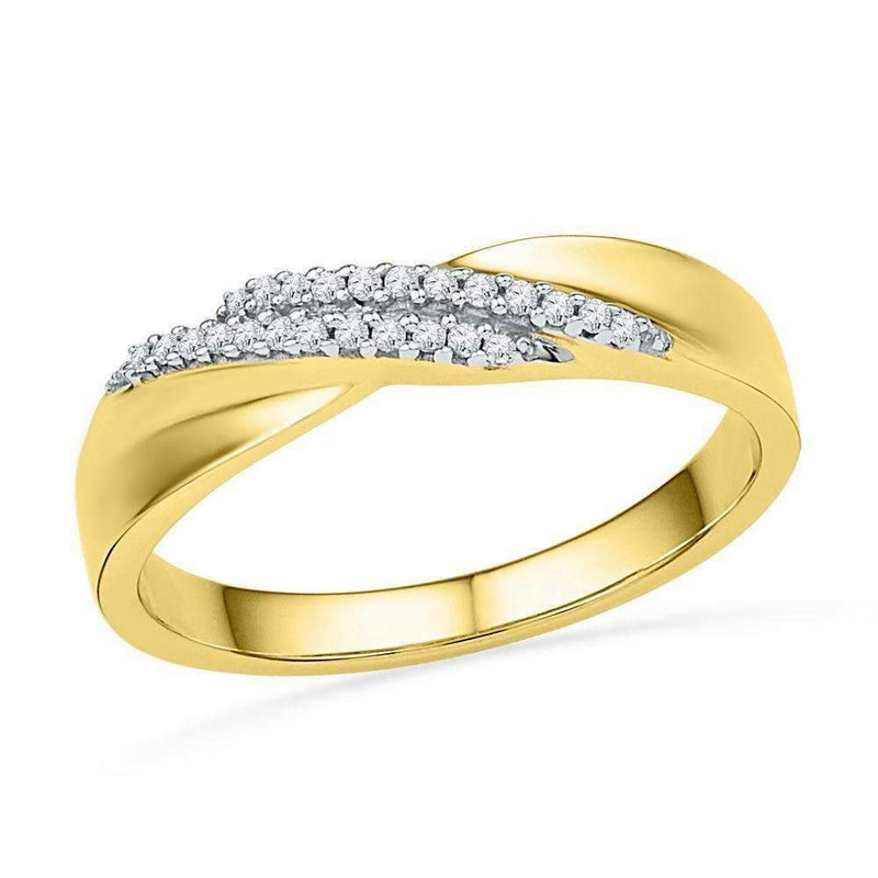 10kt Yellow Gold Women's Round Diamond Double Row Crossover Band Ring 1/10 Cttw - FREE Shipping (US/CAN)-Gold & Diamond Bands-5-JadeMoghul Inc.