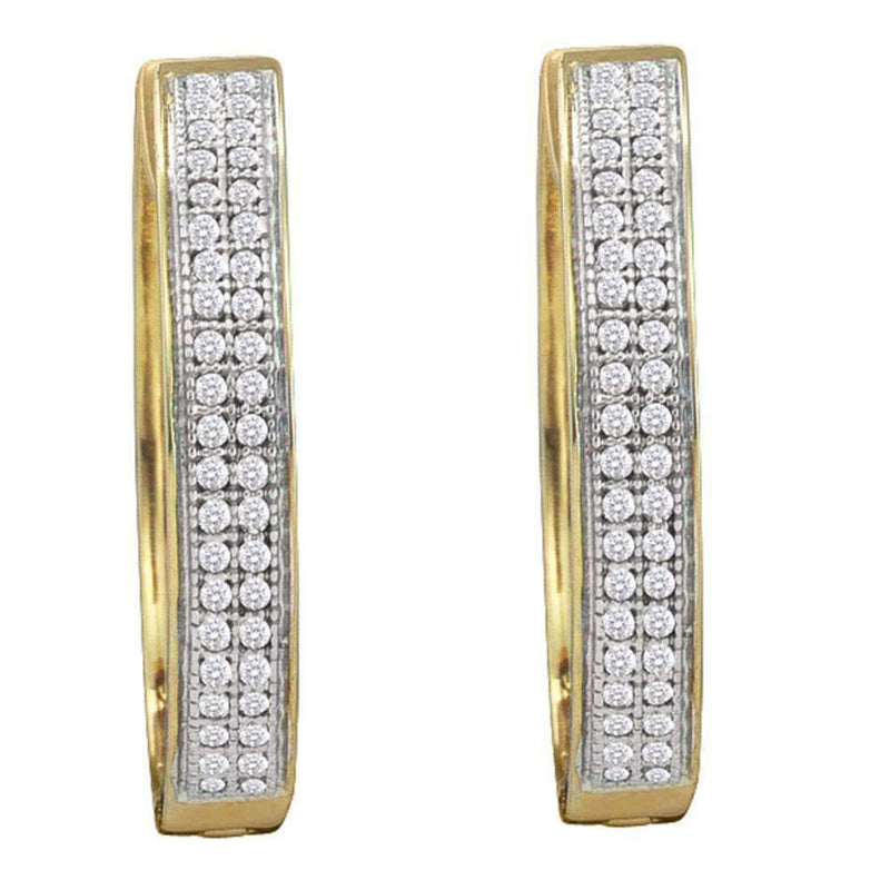 10kt Yellow Gold Women's Round Diamond Double Row Pave Hoop Earrings 1-4 Cttw - FREE Shipping (US/CAN)-Gold & Diamond Earrings-JadeMoghul Inc.