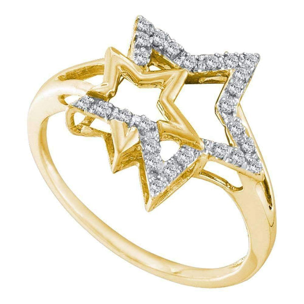 10kt Yellow Gold Women's Round Diamond Double Star Outline Ring 1/10 Cttw - FREE Shipping (US/CAN)-Gold & Diamond Rings-5-JadeMoghul Inc.