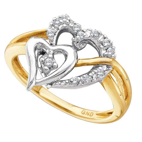 10kt Yellow Gold Womens Round Diamond Double Two-tone Heart Ring 1/10 Cttw - FREE Shipping (US/CAN)-Gold & Diamond Heart Rings-5-JadeMoghul Inc.