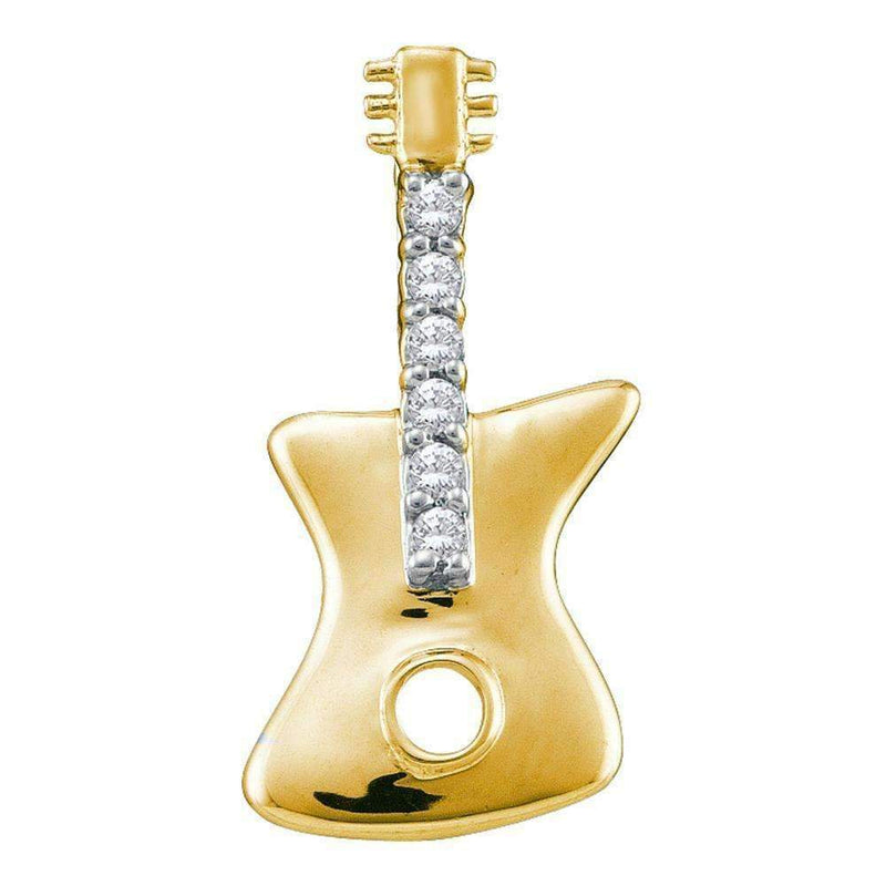 10kt Yellow Gold Women's Round Diamond Electric Guitar Music Instrument Pendant 1-20 Cttw - FREE Shipping (US/CAN)-Gold & Diamond Pendants & Necklaces-JadeMoghul Inc.