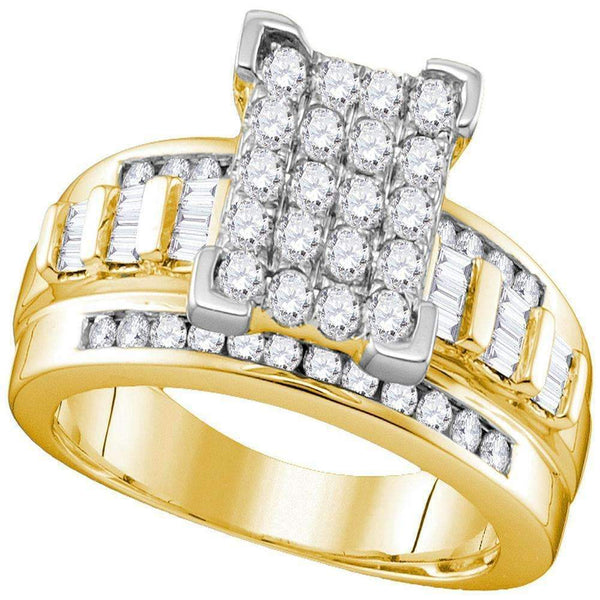 10kt Yellow Gold Women's Round Diamond Elevated Rectangle Cluster Bridal Wedding Engagement Ring 1.00 Cttw - FREE Shipping (US/CAN)-Wedding Jewelry-7-JadeMoghul Inc.