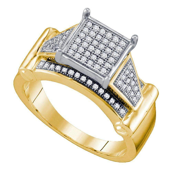 10kt Yellow Gold Women's Round Diamond Elevated Square Cluster Ring 1-4 Cttw - FREE Shipping (USA/CAN)-Gold & Diamond Cluster Rings-JadeMoghul Inc.