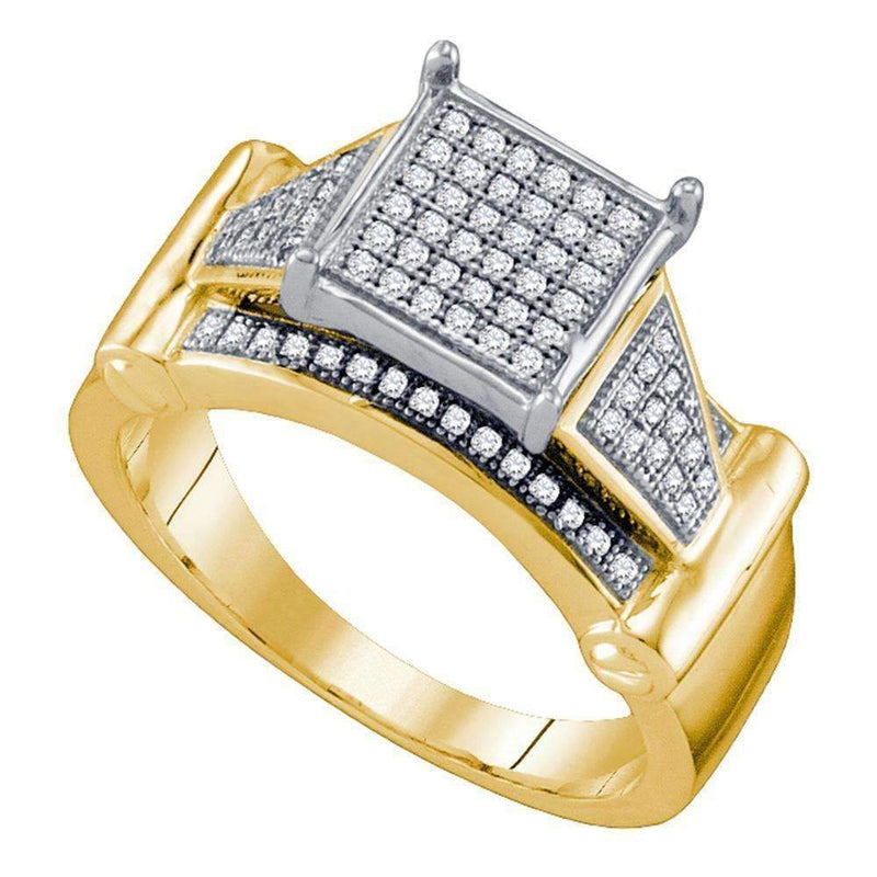 10kt Yellow Gold Women's Round Diamond Elevated Square Cluster Ring 1-4 Cttw - FREE Shipping (USA/CAN)-Gold & Diamond Cluster Rings-JadeMoghul Inc.