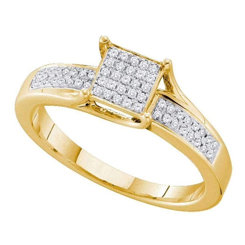 10kt Yellow Gold Women's Round Diamond Elevated Square Cluster Ring 1-6 Cttw - FREE Shipping (USA/CAN)-Gold & Diamond Cluster Rings-JadeMoghul Inc.