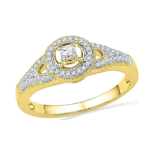 10kt Yellow Gold Women's Round Diamond Encircled Solitaire Milgrain Promise Bridal Ring 1/4 Cttw - FREE Shipping (US/CAN)-Gold & Diamond Promise Rings-6-JadeMoghul Inc.
