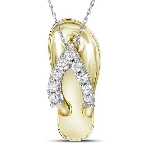 10kt Yellow Gold Women's Round Diamond Flip Flop Sandal Nautical Pendant 1-6 Cttw - FREE Shipping (US/CAN)-Gold & Diamond Pendants & Necklaces-JadeMoghul Inc.