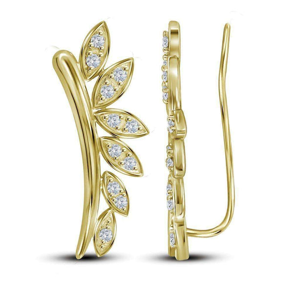 10kt Yellow Gold Women's Round Diamond Floral Climber Earrings 1-4 Cttw - FREE Shipping (USA/CAN)-Gold & Diamond Earrings-JadeMoghul Inc.