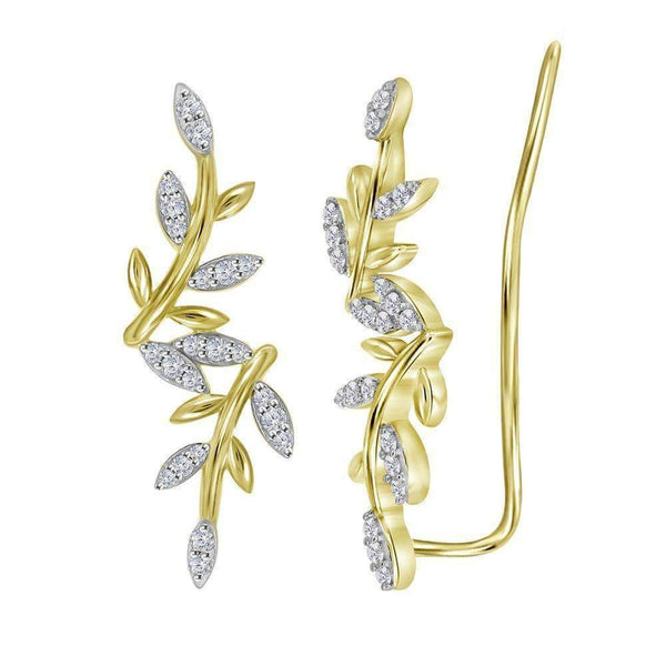 10kt Yellow Gold Women's Round Diamond Floral Climber Earrings 1-5 Cttw - FREE Shipping (US/CAN)-Gold & Diamond Earrings-JadeMoghul Inc.