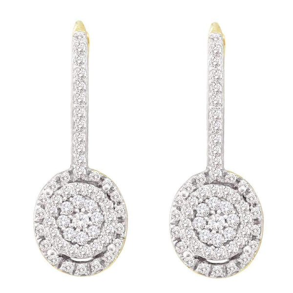 10kt Yellow Gold Women's Round Diamond Flower Cluster Dangle Leverback Earrings 1-2 Cttw - FREE Shipping (USA/CAN)-Gold & Diamond Earrings-JadeMoghul Inc.