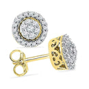 10kt Yellow Gold Women's Round Diamond Flower Cluster Earrings 1-4 Cttw - FREE Shipping (USA/CAN)-Gold & Diamond Earrings-JadeMoghul Inc.