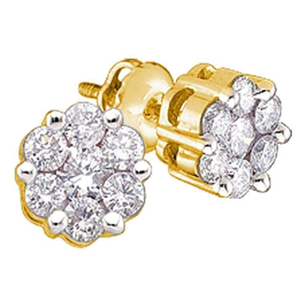 10kt Yellow Gold Women's Round Diamond Flower Cluster Earrings 1-4 Cttw - FREE Shipping (US/CAN)-Gold & Diamond Earrings-JadeMoghul Inc.