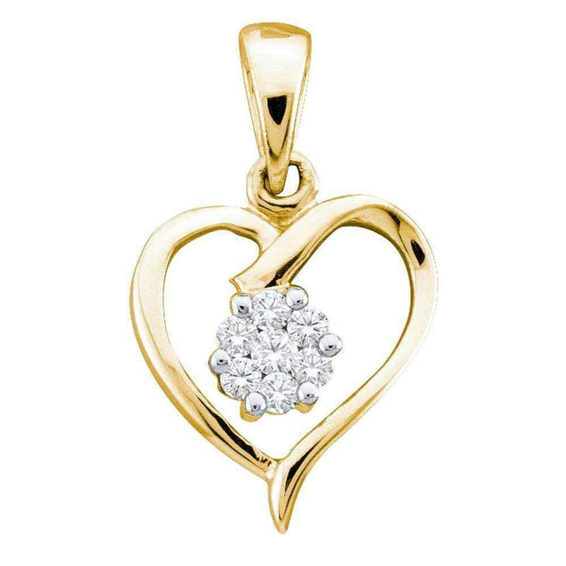 10kt Yellow Gold Womens Round Diamond Flower Cluster Heart Pendant 1-12 Cttw - FREE Shipping (US/CAN)-Gold & Diamond Pendants & Necklaces-JadeMoghul Inc.