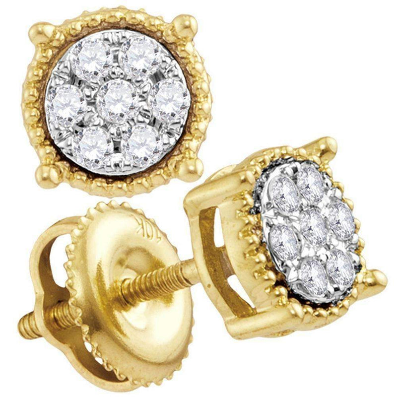 10kt Yellow Gold Women's Round Diamond Flower Cluster Milgrain Stud Earrings 1-10 Cttw - FREE Shipping (US/CAN)-Gold & Diamond Earrings-JadeMoghul Inc.