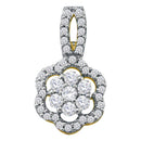 10kt Yellow Gold Womens Round Diamond Flower Cluster Pendant 1-3 Cttw-Gold & Diamond Pendants & Necklaces-JadeMoghul Inc.