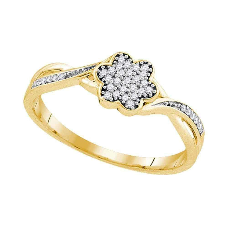 10kt Yellow Gold Women's Round Diamond Flower Cluster Ring 1/10 Cttw - FREE Shipping (US/CAN)-Gold & Diamond Cluster Rings-5-JadeMoghul Inc.